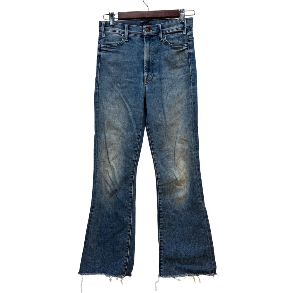 Mother The Hustler Ankle Fray Jeans Blue High Rise Flare Size 25